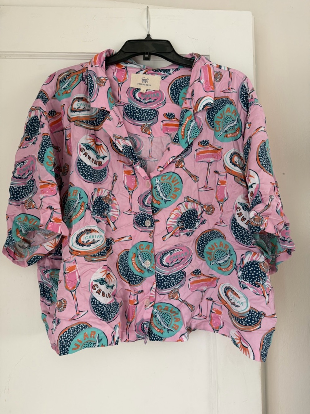 Pink Caviar Print Button-Up Shirt PJ Large